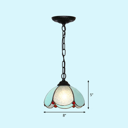 Mediterranean Dome Pendant Light - Hand-Crafted Glass Fixture for Restaurants