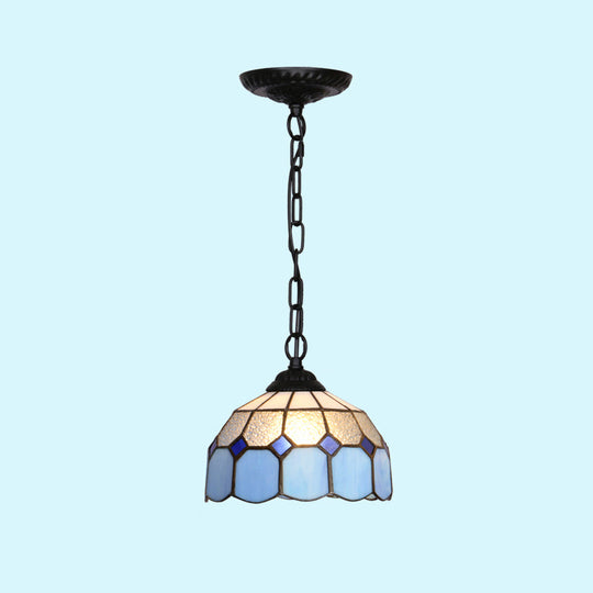 Mediterranean Dome Pendant Light - Hand-Crafted Glass Fixture for Restaurants