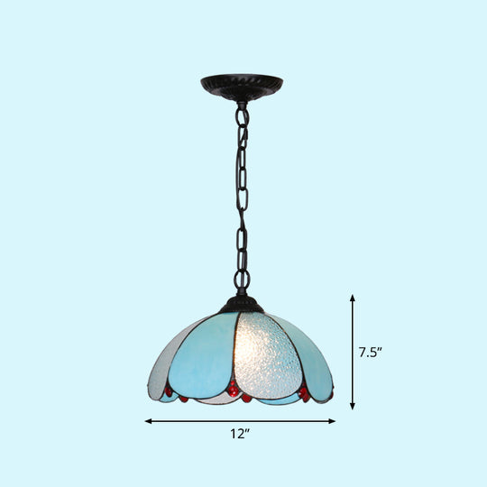 Mediterranean Dome Pendant Light - Hand-Crafted Glass Fixture for Restaurants