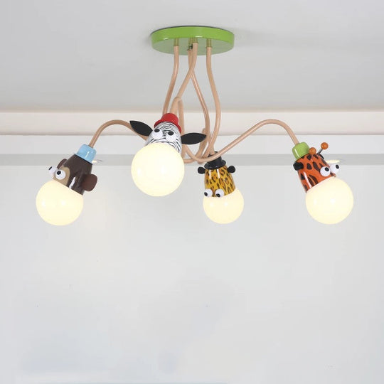 Semi Flush Cartoon Metal Orange Ceiling Light with Animal-Friendly Exposed Bulb Fixture