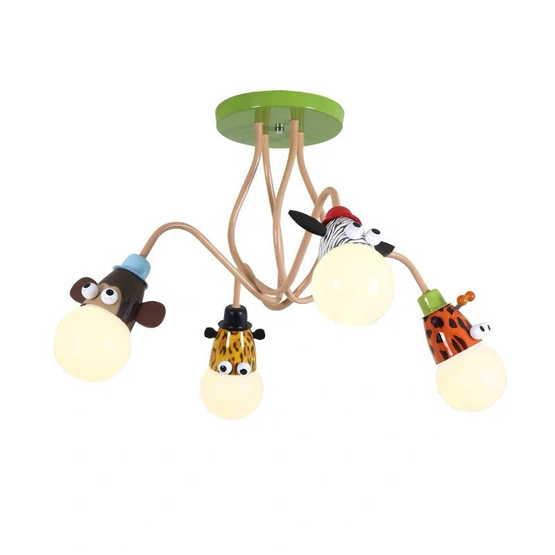 Semi Flush Cartoon Metal Orange Ceiling Light with Animal-Friendly Exposed Bulb Fixture