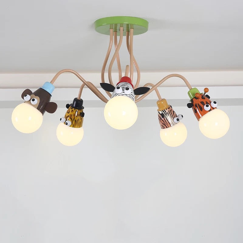 Semi Flush Cartoon Metal Orange Ceiling Light with Animal-Friendly Exposed Bulb Fixture