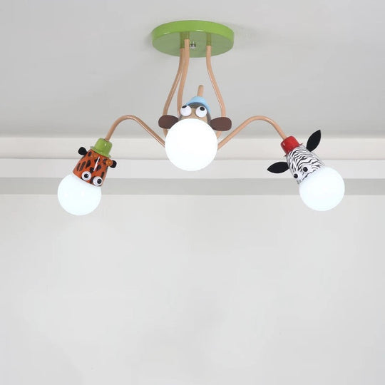 Semi Flush Cartoon Metal Orange Ceiling Light with Animal-Friendly Exposed Bulb Fixture