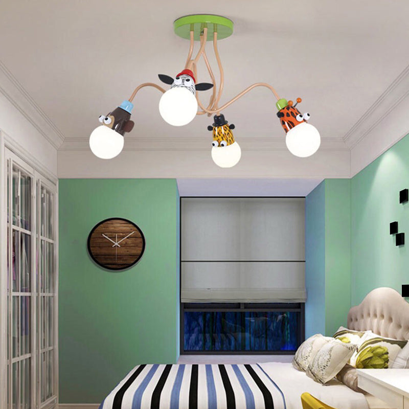 Semi Flush Cartoon Metal Orange Ceiling Light with Animal-Friendly Exposed Bulb Fixture