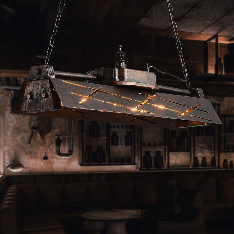 Industrial Metal 4-Light Suspension Lamp With Hollow-Out Design For Dining Room Island