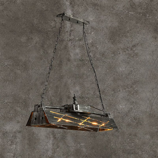 Industrial Metal 4-Light Suspension Lamp With Hollow-Out Design For Dining Room Island Bronze