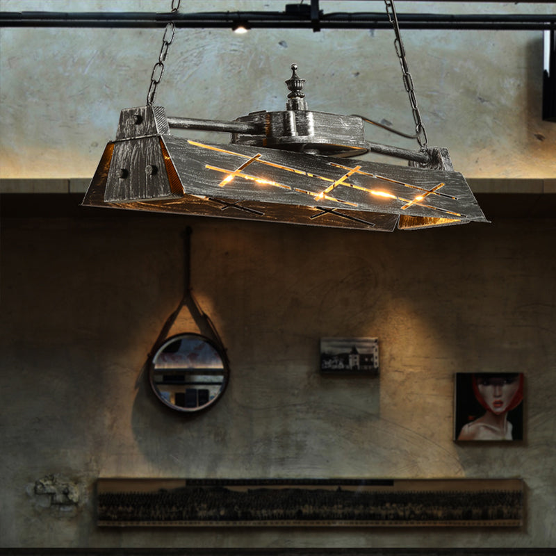 Industrial Metal 4-Light Suspension Lamp With Hollow-Out Design For Dining Room Island