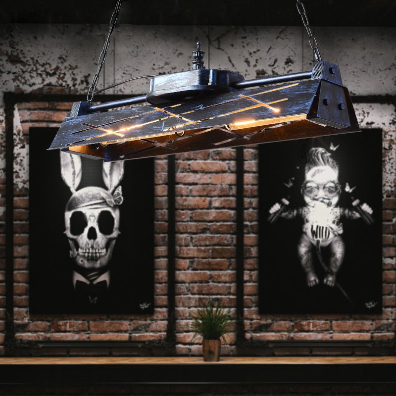 Industrial Metal 4-Light Suspension Lamp With Hollow-Out Design For Dining Room Island