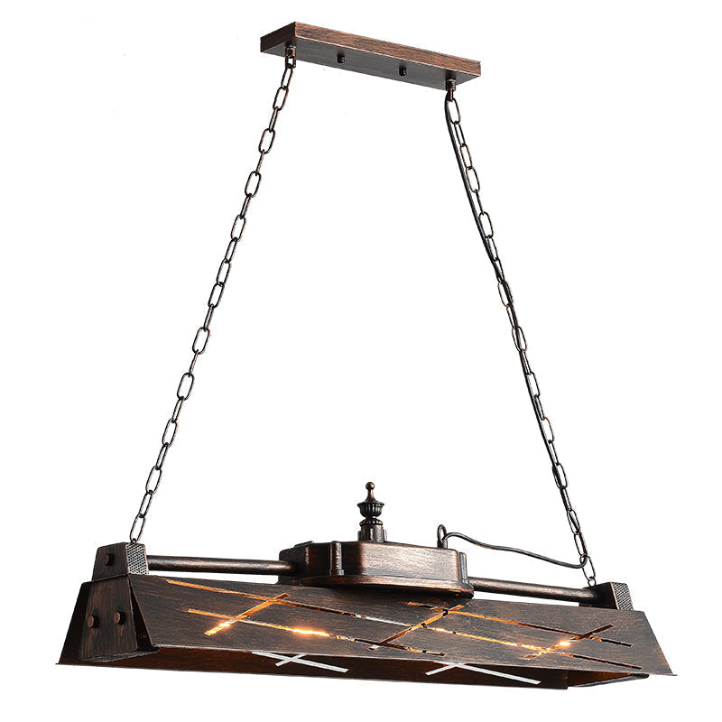 Industrial Metal 4-Light Suspension Lamp With Hollow-Out Design For Dining Room Island