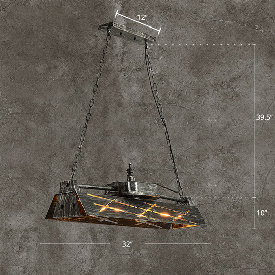 Industrial Metal 4-Light Suspension Lamp With Hollow-Out Design For Dining Room Island