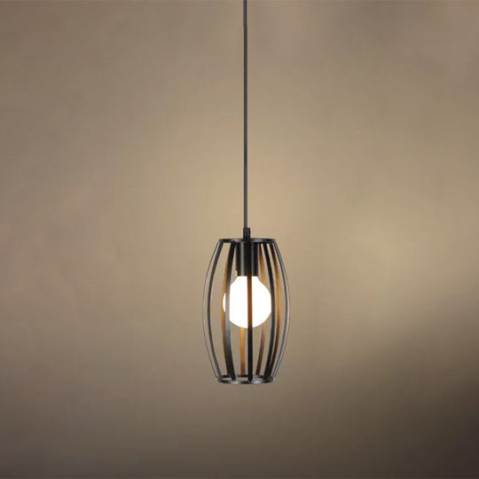 Industrial Iron Geometric Cage Hanging Ceiling Light - Black Suspension Lamp for Restaurants