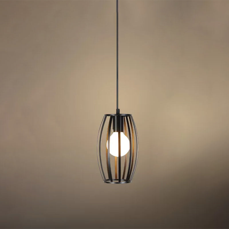 Black Geometric Cage Suspension Lamp: Industrial Iron Hanging Ceiling Light For Restaurants /