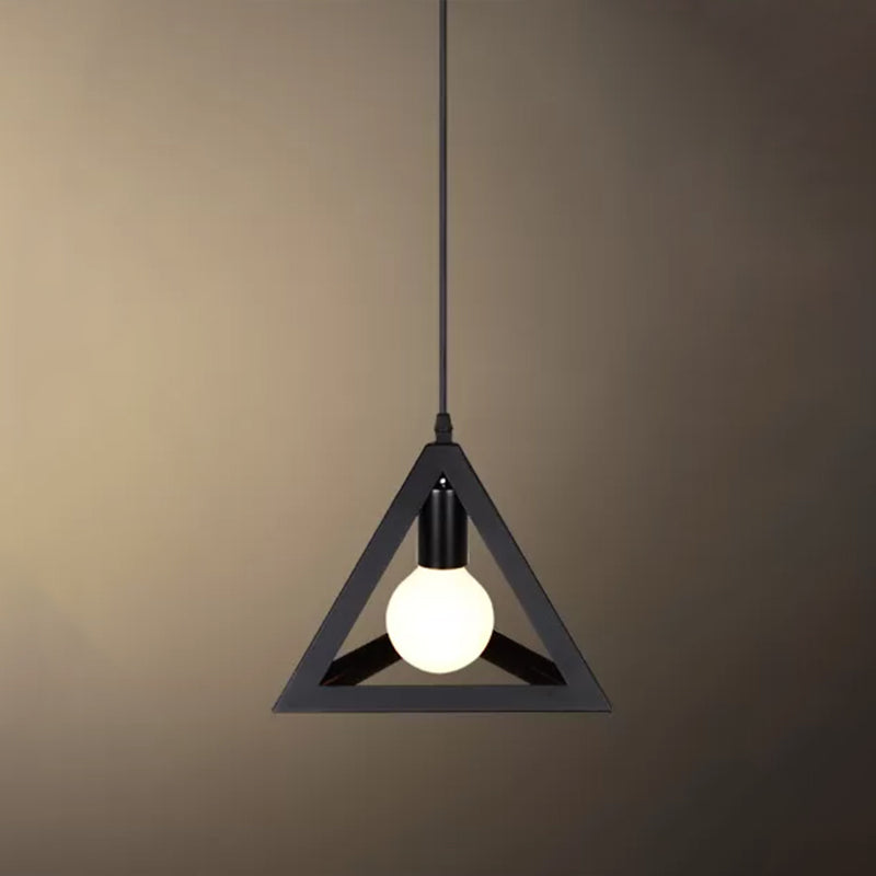 Industrial Iron Geometric Cage Hanging Ceiling Light - Black Suspension Lamp for Restaurants