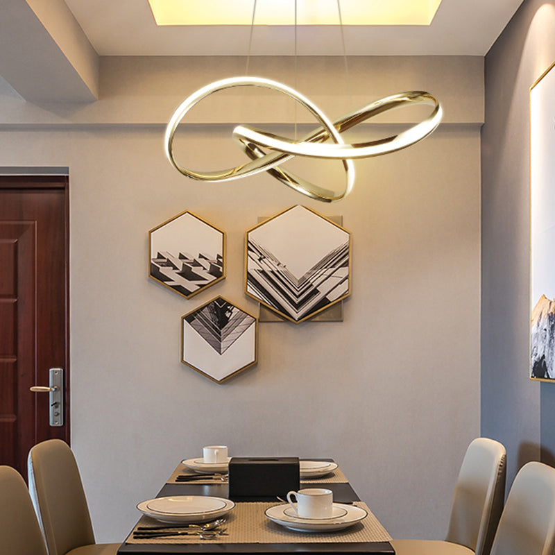 Artistic Gold Twist Aluminum Led Chandelier For Dining Room Ceiling