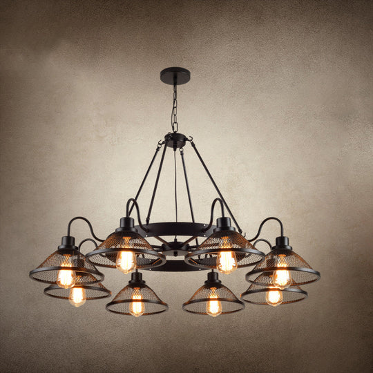 Industrial Black Conical Mesh Chandelier: Stylish Suspended Lighting For Restaurants 8 / Down