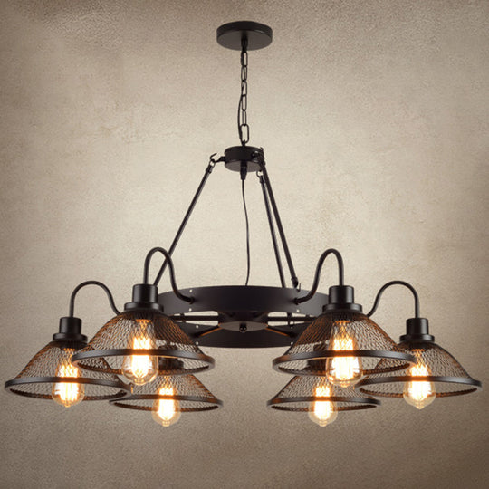 Industrial Black Conical Mesh Chandelier: Stylish Suspended Lighting For Restaurants 6 / Down