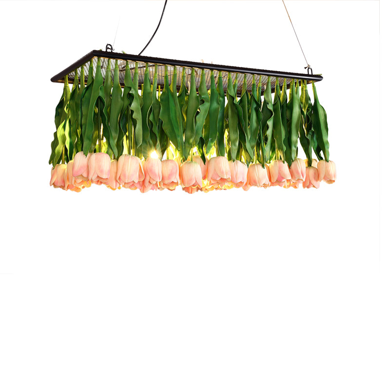 Rustic Metal 4-Light Green Island Tulip Bouquet Suspension Lamp - Restaurant Light Fixture