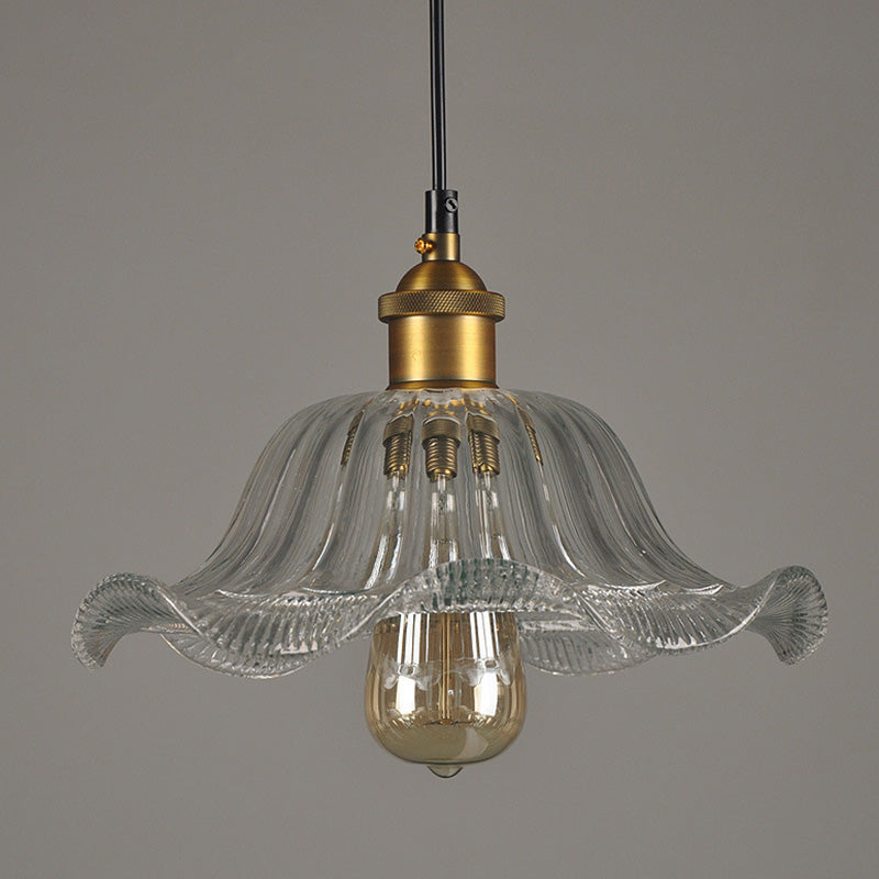 Industrial Clear Glass Flower Pendant Light Fixture for Dining Room - 1 Bulb Suspension Lamp