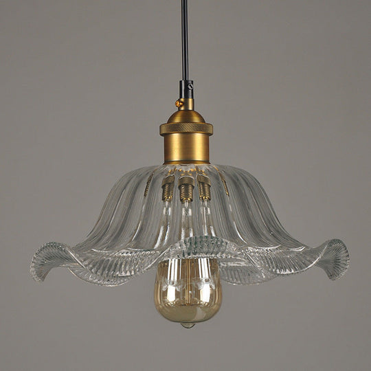 Industrial Clear Glass Flower Suspension Pendant Light - Perfect For Dining Room 1 Bulb Fixture / 10