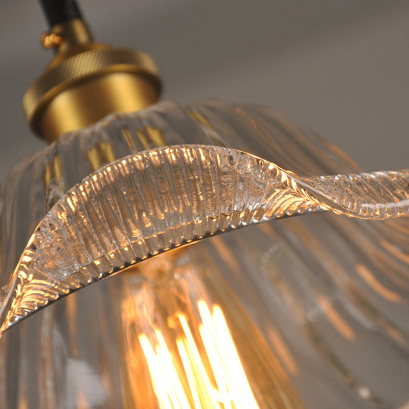 Industrial Clear Glass Flower Suspension Pendant Light - Perfect For Dining Room 1 Bulb Fixture