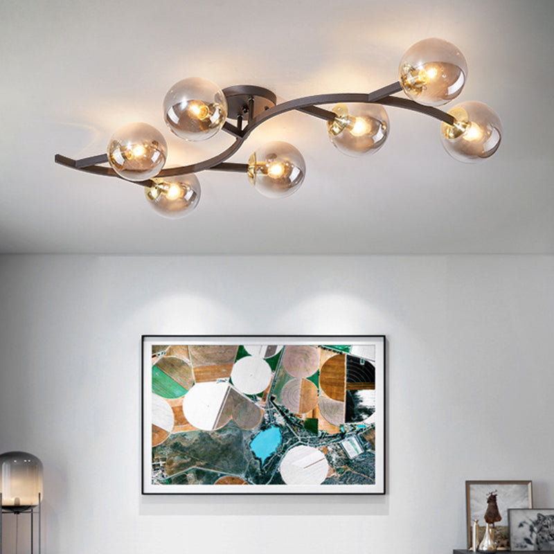 Postmodern Glass Ball Ceiling Light For Living Room - Branch Semi Flush Mount