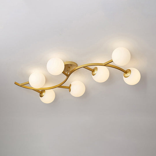 Postmodern Glass Ball Ceiling Light For Living Room - Branch Semi Flush Mount 7 / Gold Milk White