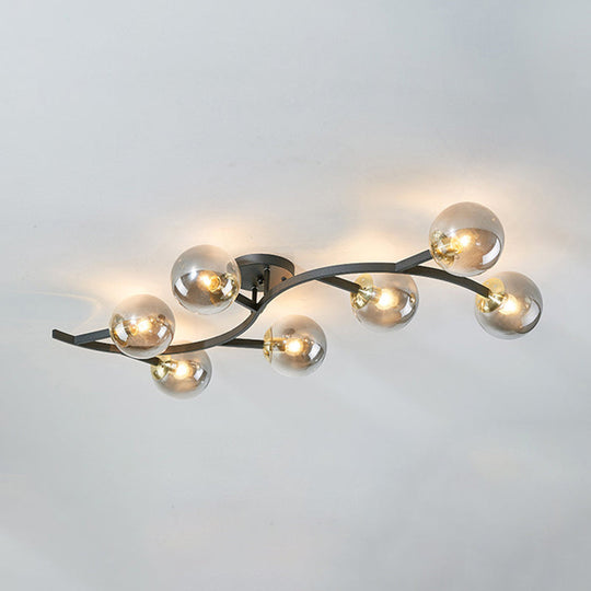 Postmodern Glass Ball Ceiling Light For Living Room - Branch Semi Flush Mount 7 / Black Smoke Grey