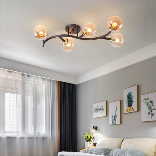 Postmodern Glass Ball Ceiling Light For Living Room - Branch Semi Flush Mount