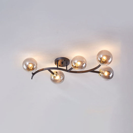 Postmodern Glass Ball Ceiling Light For Living Room - Branch Semi Flush Mount 5 / Black Smoke Grey