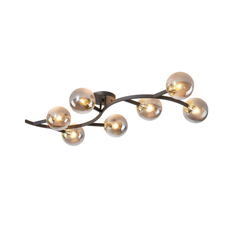 Postmodern Glass Ball Ceiling Light For Living Room - Branch Semi Flush Mount