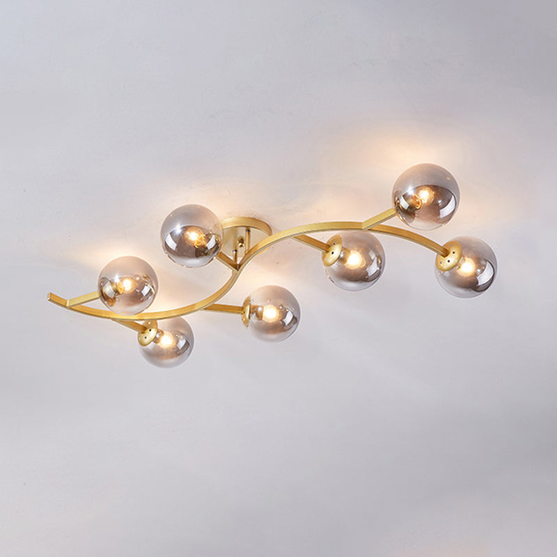 Postmodern Glass Ball Ceiling Light For Living Room - Branch Semi Flush Mount 7 / Gold Smoke Grey