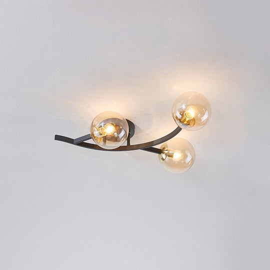 Postmodern Glass Ball Ceiling Light For Living Room - Branch Semi Flush Mount 3 / Black Cognac