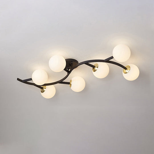 Postmodern Glass Ball Ceiling Light For Living Room - Branch Semi Flush Mount 7 / Black Milk White