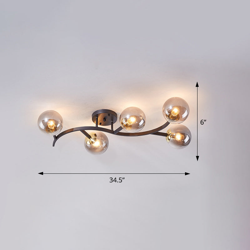 Postmodern Glass Ball Ceiling Light For Living Room - Branch Semi Flush Mount