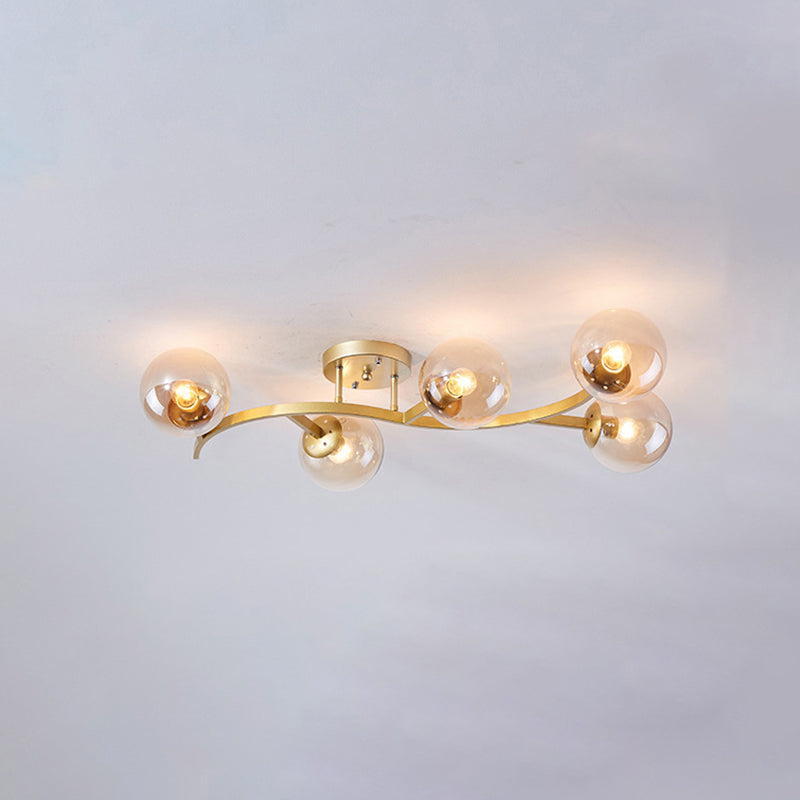 Postmodern Glass Ball Ceiling Light For Living Room - Branch Semi Flush Mount 5 / Gold Cognac