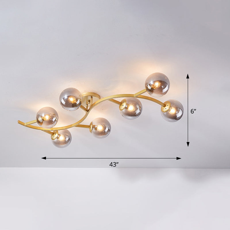 Postmodern Glass Ball Ceiling Light For Living Room - Branch Semi Flush Mount