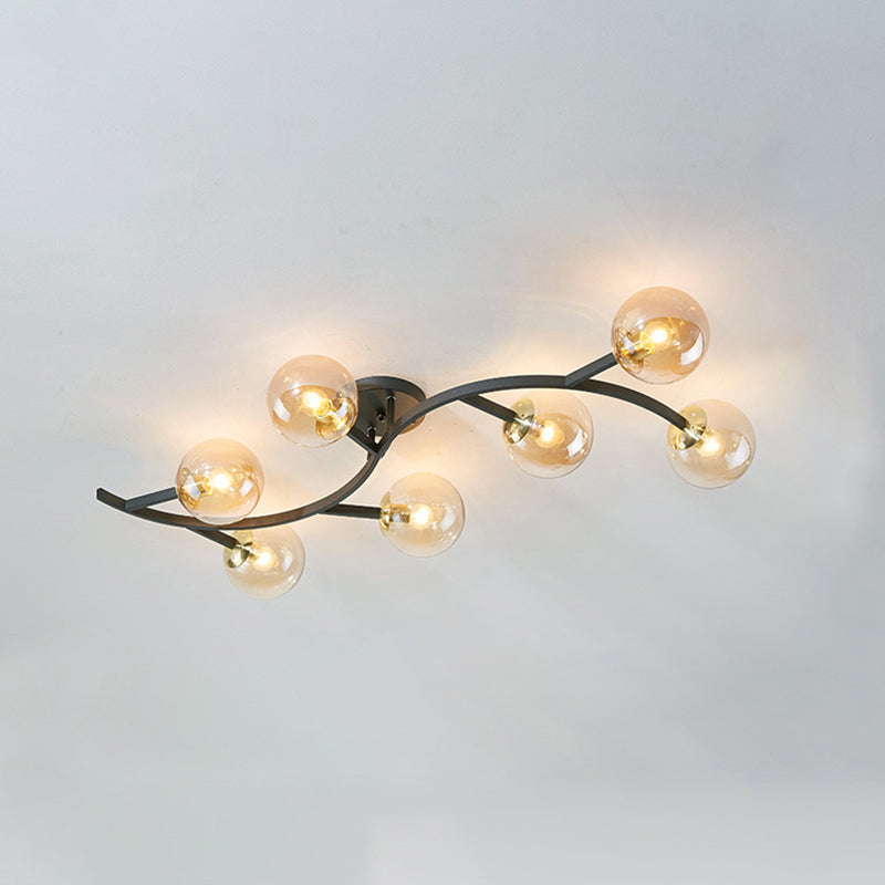 Postmodern Glass Ball Ceiling Light For Living Room - Branch Semi Flush Mount 7 / Black Cognac