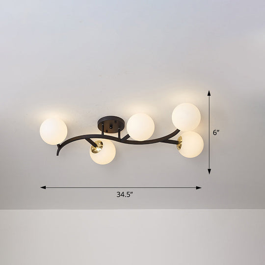 Postmodern Glass Ball Ceiling Light For Living Room - Branch Semi Flush Mount