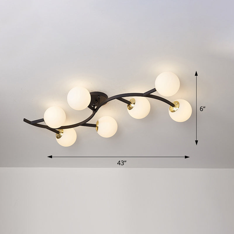 Postmodern Glass Ball Ceiling Light For Living Room - Branch Semi Flush Mount