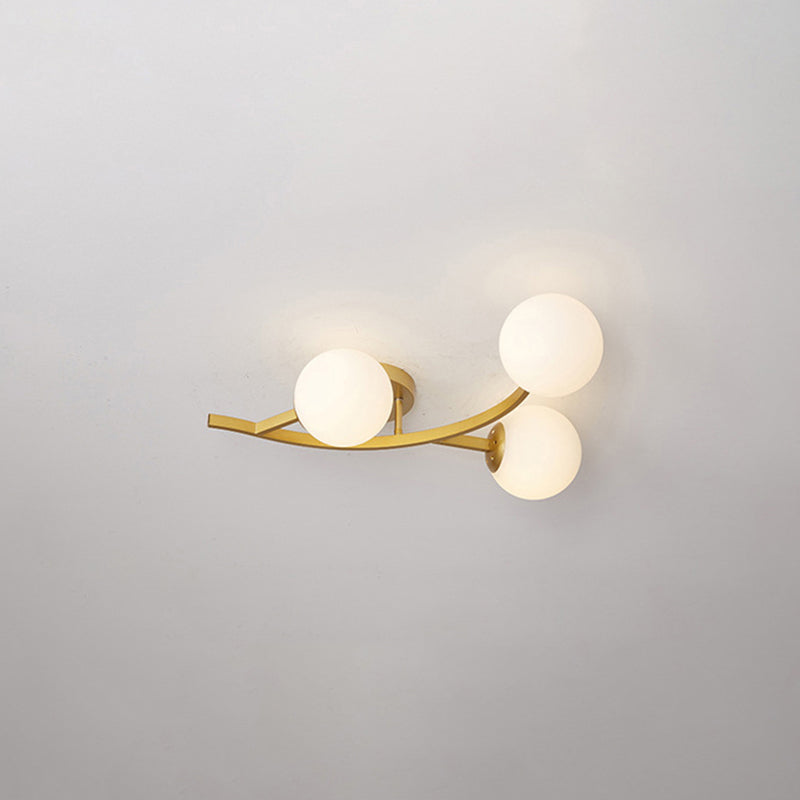 Postmodern Glass Ball Ceiling Light For Living Room - Branch Semi Flush Mount 3 / Gold Milk White