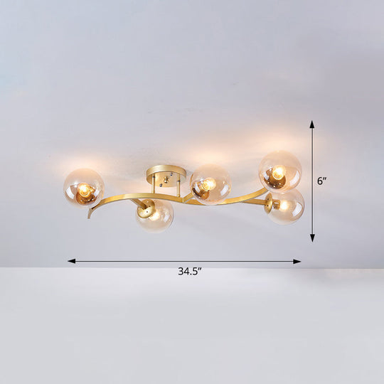 Postmodern Glass Ball Ceiling Light For Living Room - Branch Semi Flush Mount