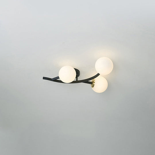 Postmodern Glass Ball Ceiling Light For Living Room - Branch Semi Flush Mount 3 / Black Milk White