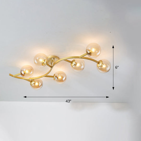 Postmodern Glass Ball Ceiling Light For Living Room - Branch Semi Flush Mount