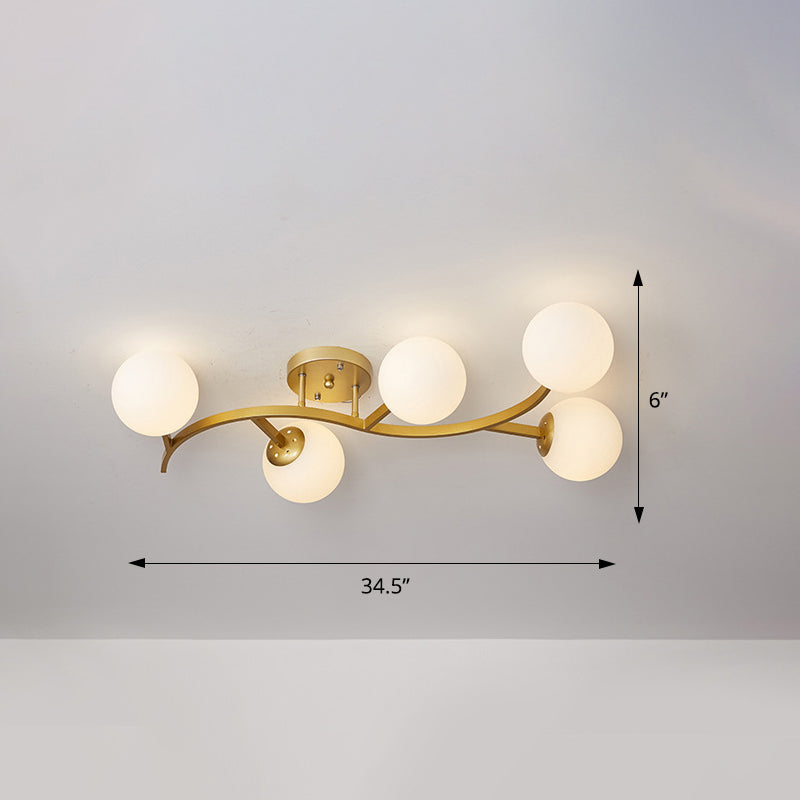 Postmodern Glass Ball Ceiling Light For Living Room - Branch Semi Flush Mount