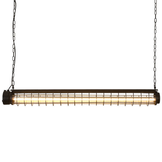 Industrial Black Cage Island Pendant - Tubular Design For Dining Room Ceiling