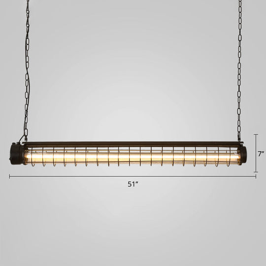 Industrial Black Cage Island Pendant - Tubular Design For Dining Room Ceiling