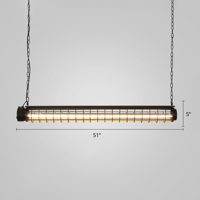 Industrial Black Cage Island Pendant - Tubular Design For Dining Room Ceiling