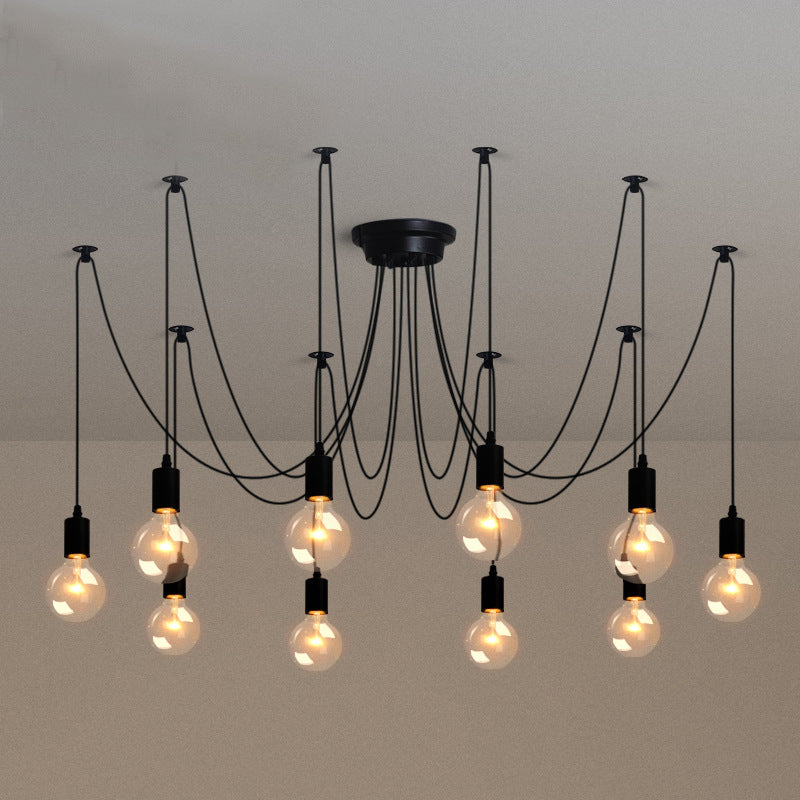 Black Industrial Swag Pendant Metallic Chandelier With Exposed Bulbs - Multi Light For Living Room