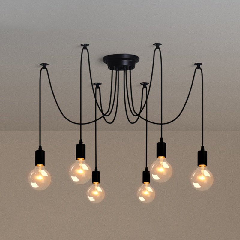 Black Industrial Swag Pendant Metallic Chandelier With Exposed Bulbs - Multi Light For Living Room 6