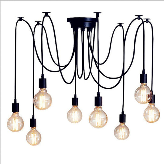 Black Industrial Swag Pendant Metallic Chandelier With Exposed Bulbs - Multi Light For Living Room 8